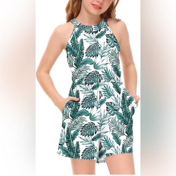 Tropical Leaf Print Halter Dress (052) - Picture 1 of 3